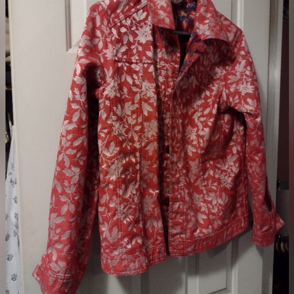 Coldwater Creek Red Floral Reversible Jacket